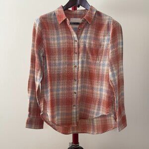 Lucky Brand Plaid Boyfriend Button-Down Shirt in rust plaid size XS (sale $24)